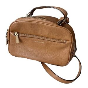 MICHAEL KORS Luka Small Satchel in Acorn Brown with top handle and crossbody